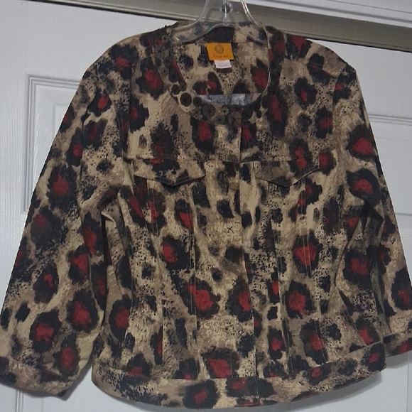 Ruby Rd. Red and Beige Animal Print Jacket - Picture 1 of 11
